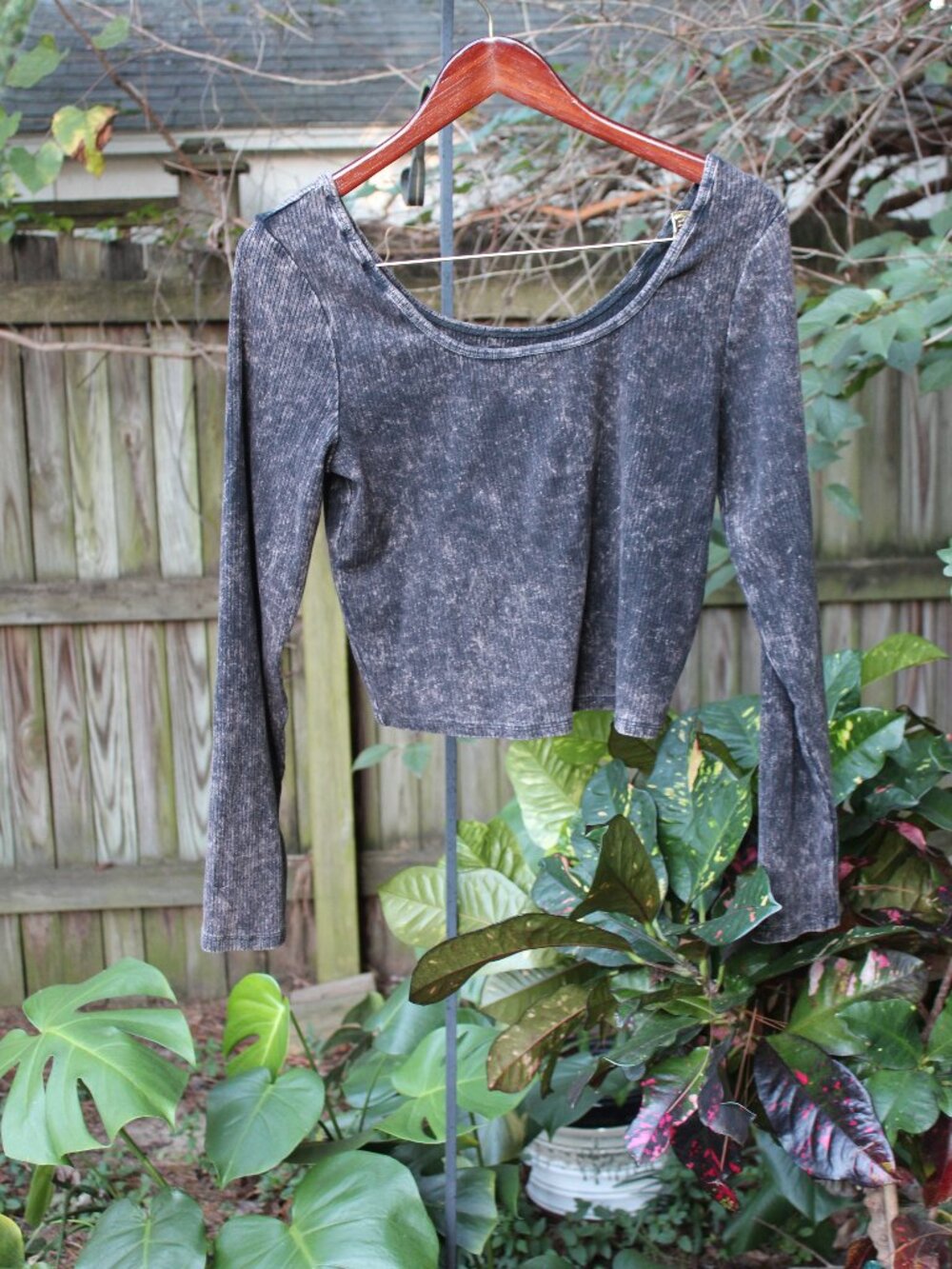 Wild Fable Acid Wash Long Sleeve Ribbed Crop Top - XXL